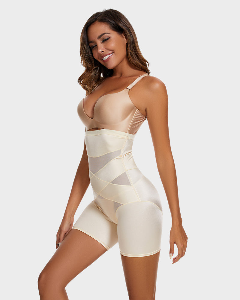 High Waist Cross Compression Mid-Thigh Shaping Shorts（2pcs ）