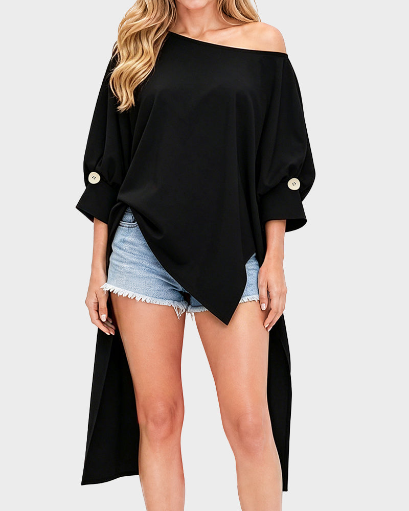 Asymmetric Off-Shoulder Batwing Top