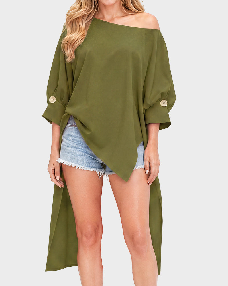 Asymmetric Off-Shoulder Batwing Top